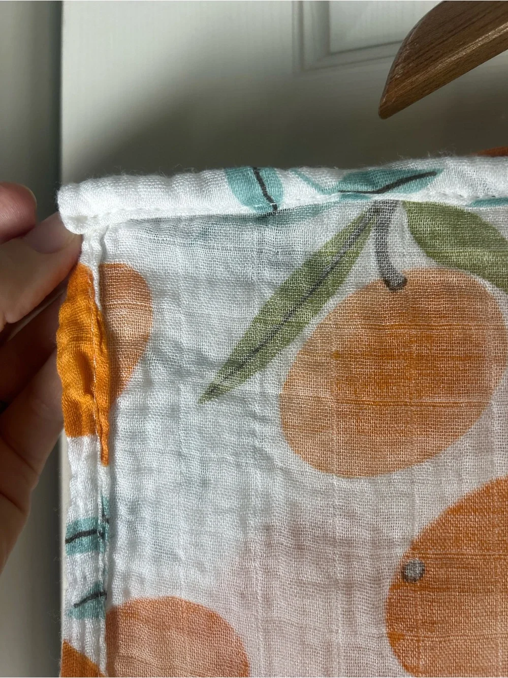Oranges Baby Swaddle Blanket White Green Leaves Blue Muslin Citrus Fruit Leaf